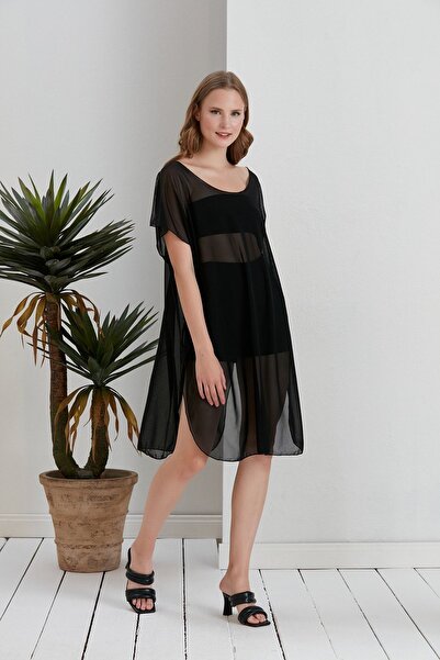 Space Fashion Black Transparent Tulle - Long Sea Outlet Pareo