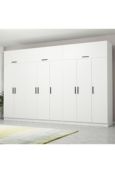 Minar Kale 8 Kapaklı 4 Çek Dolap Ve Yüklük Beyaz