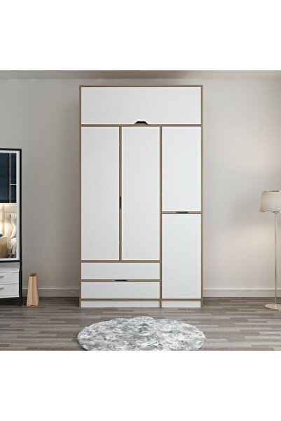 Minar Elina 3 Kapaklı Yüklüklü Dolap - Dore/Beyaz