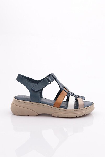 DGN Genuine Leather Denim Blue Women's Sandals - Ankle Strap, Garni 4473243