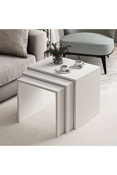 Minar Alya 3lü Zigon Sehpa - Beyaz