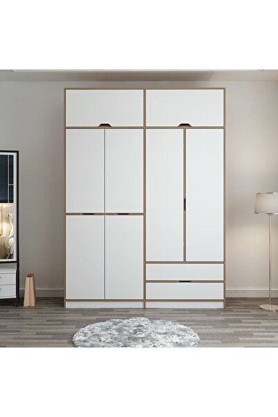 Minar Elina 4 Kapaklı Yüklüklü Dolap - Dore/Beyaz