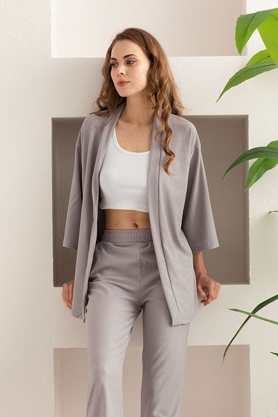 nisaNCa Set kimono cu picioare late texturate din in - Set dama de vara