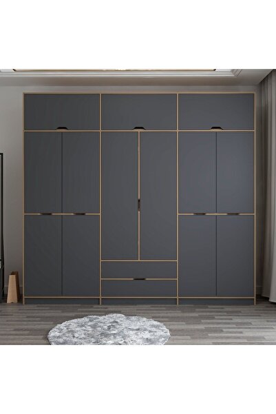 Minar Elina 6 Kapaklı Yüklüklü Dolap - Dore/Antrasit