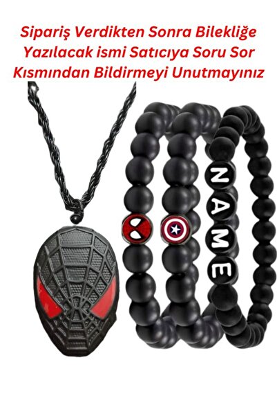 Black Point Erkek Çocuk İçin Spider Man Kolye , 3 Adet Bileklik isme Özel Bil...