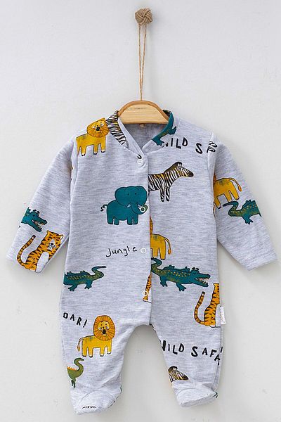 Beniizle Safari Patterned Booties Jumpsuit with Snap Fasteners