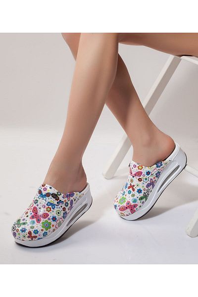 SABOTERLİK Women's Butterfly Patterned Air Sole Orthopedic Sabo Slippers Doctor Nurse Hospital Cook Slippers