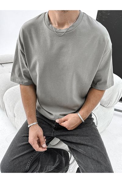 King Brothers Γκρι Oversize Basic T-Shirt - Χοντρό ύφασμα, χαλαρή εφαρμογή