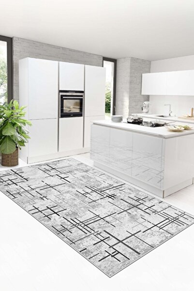 Confidence Home Makinede Yıkanabilir Kaymaz Taban Leke Tutmaz Gri Mutfak Halı...