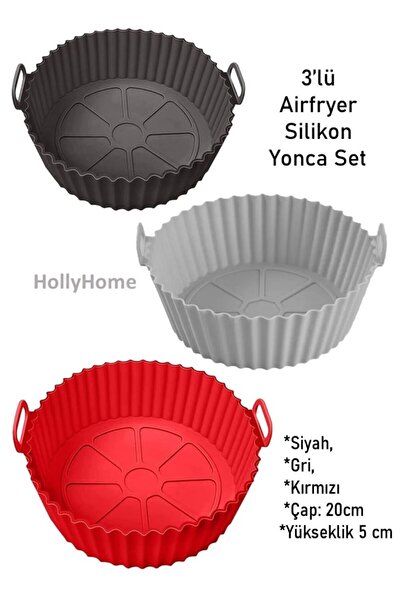 HOLLYHOME 3'lü Silikon Airfryer Yonca Pişirme Kalıbı Seti; Siyah, Gri, Kırmız...