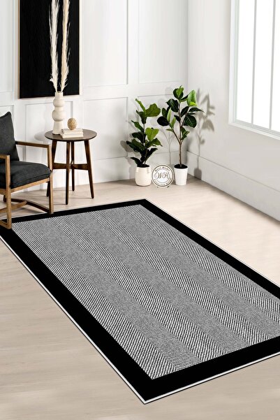 Lavita Home Dijital Baskı Yıkanabilir Kaymaz Gri Salon Halısı Mutfak Halısı Y...
