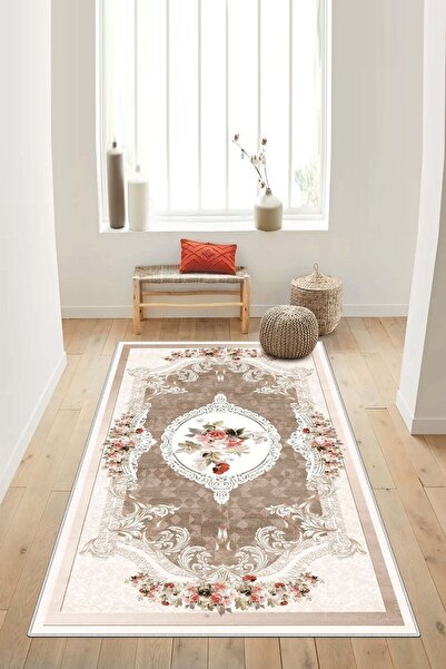 Confidence Home Makinede Yıkanabilir Kaymaz Taban Leke Tutmaz Bej Mutfak Halı...