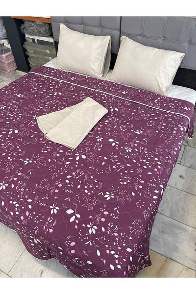 Sudemhome Claret Red Floral Patterned Double Quilted Bedspread Set