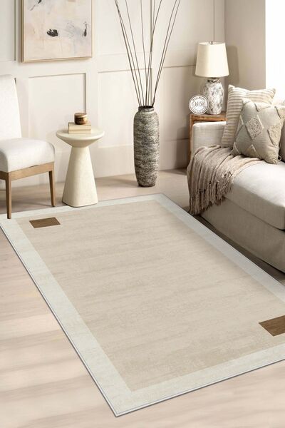 Lavita Home Makinede Yıkanabilir Kaymaz Taban Leke Tutmaz Bej Salon Halısı Mu...