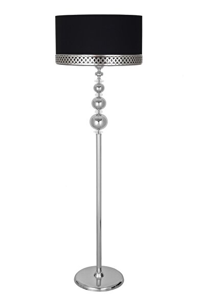 Vinner Kristal Taşlı Üçlü Küre Krom Kaplama Metal Lambader - Siyah Krom Şeritli