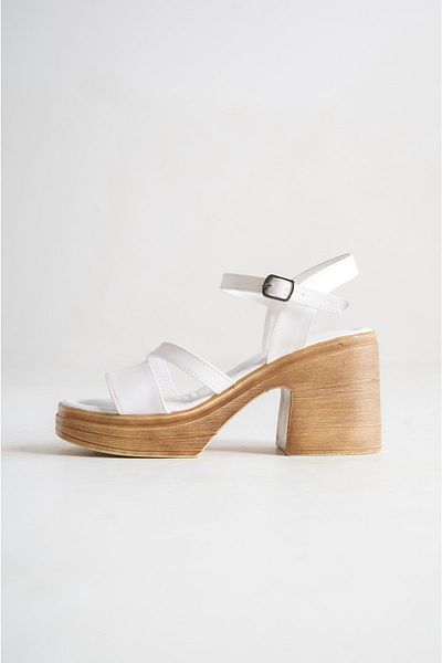 Shoesers Women's Thick Platform Heeled Asymmetrical Strap Sandals
