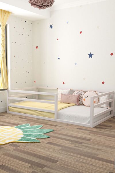 Givayo Mobilya BUBBLE MONTESSORİ DOĞAL AHŞAP BEYAZ BEBEK VE ÇOCUK YATAĞI