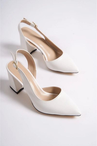 Shoesers Women's Leather Asymmetrical Banded Pointed Toe Thick Heeled Shoes