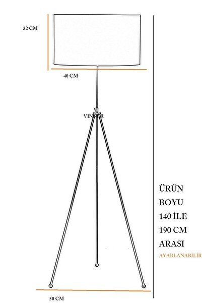 Vinner Noa Eskitme Tripod Boyu Ayarlanabilir Metal Lambader - Violet Desenli