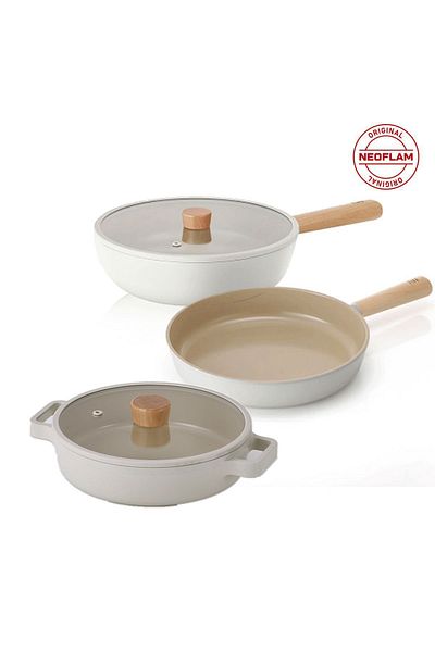 NEOFLAM Fika Beige 5 Piece Practical 26 cm Pot Pan Wok Set