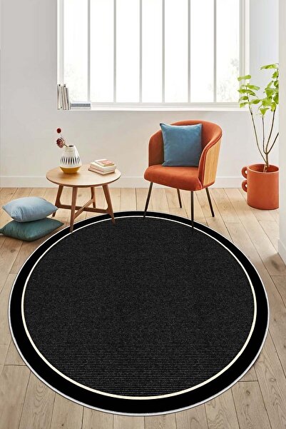 Confidence Home Makinede Yıkanabilir Kaymaz Taban Leke Tutmaz Yuvarlak Siyah ...