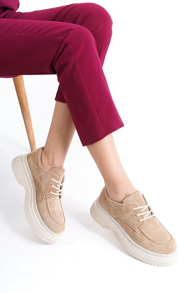 Shoesers Дамски ежедневни велурени обувки с връзки и мокасини Дебели удобни гъвкави подметки Мокасини с подплата