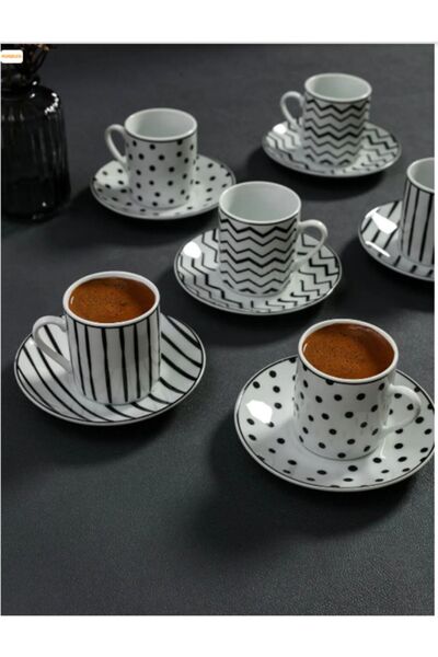 LC Waikiki Baskılı Porselen Türk Kahvesi Fincan Takımı 6'lı 80 Ml