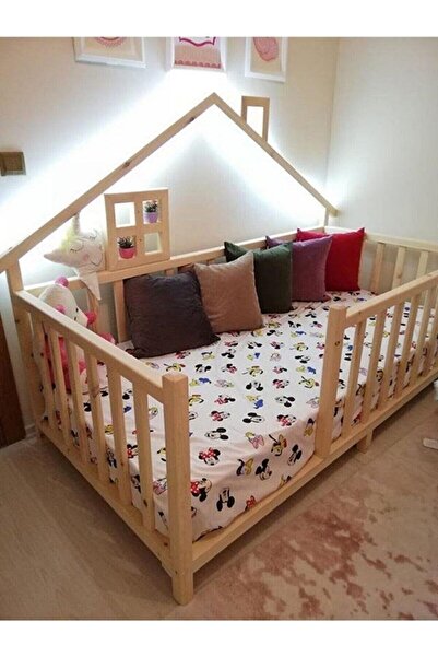 zerkaconcept Milano Ithal Ladin Ahşap Çatılı Montessori Çocuk Karyola 80*130 Cm