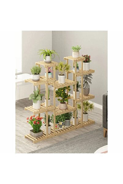 ALANDEKOR Natural Doğal Ahşap Dekoratif Çiçeklik Saksılık Balkon Bahçe Standı