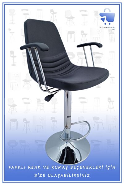 bluetick Siyah Deri Rahat Kollu Bar Sandalye