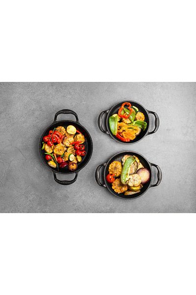 BEREN OKYAY HOME ERENDEMIR 3-Piece Granite Cast Iron Pan Set 22 Cm-20 Cm-18 Cm