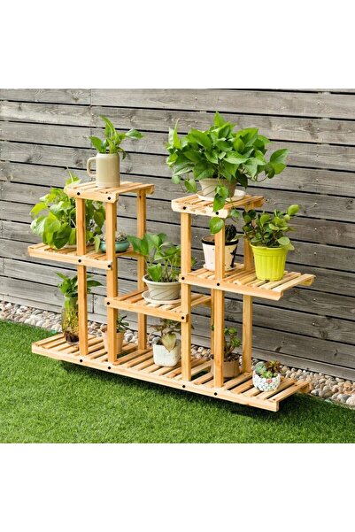 ALANDEKOR Natural Doğal Ahşap Dekoratif Çiçeklik Saksılık Balkon Bahçe Standı