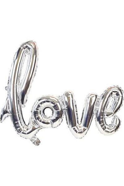 BALONBURADA Helium Balloon - Love Handwritten, Silver Color Foil Balloon