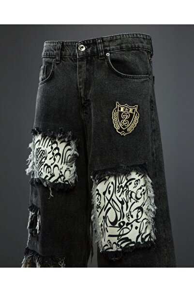 cameronzigzal Jean Pantolon Handmade Siyah Persian Nastaliq