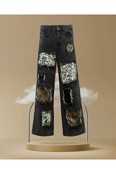 cameronzigzal Jean Pantolon Handmade Siyah Persian Nastaliq