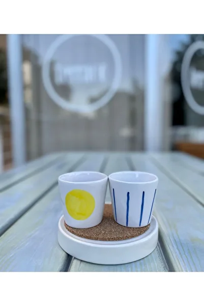 terraco ceramic Ceramic Striped Espresso Cup - Handmade Double Mug Summer Series