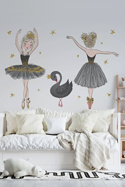 Kt Grup Kız Çocuk Odası Gri Balerinler Kuğu Ve 90 Adet Yıldız Kız Çocuk Odası...