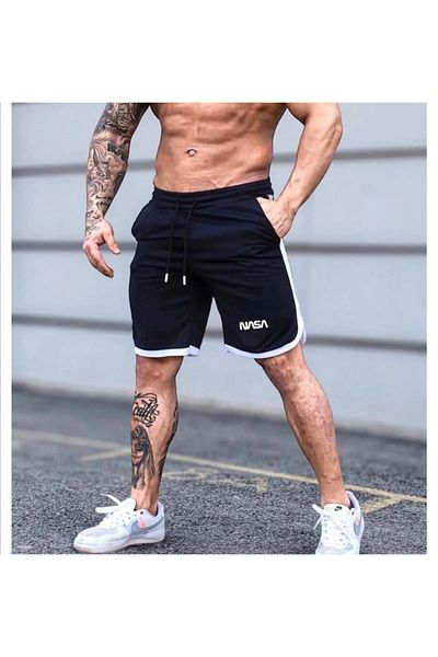 Sebesta Fashion SEBESTA FASHİON Προπόνηση μπάσκετ Αθλητής Σορτς Λεπτομερείς ρίγες Nasa Printed SEBESTAFASHİON98