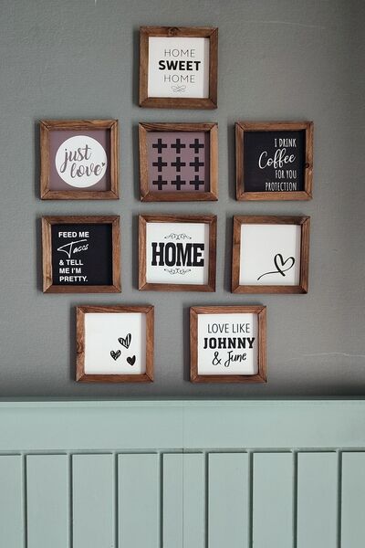Tooall 9 Parça Ahşap Çerçeveli 9 Parça Tablo Seti, Home, Sweet Home, Just Lov...