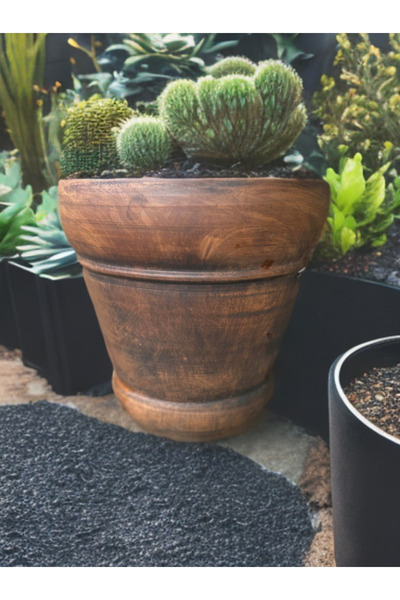 egesaksı Antik ahşap İtalyan kil saksı