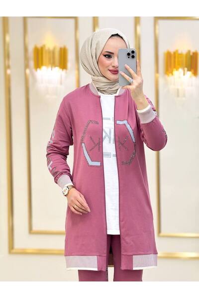 moda4b Women's Hijab Suit 3 Pieces , Two Yarn Fabric N-05113 _ Pink