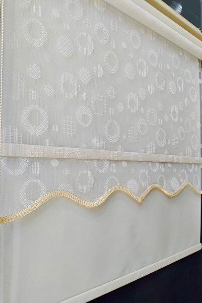 yağmur zebra Çiftli Mekanizmalı Halka Desenli Kırık Beyaz Rengi Tül+stor Perde