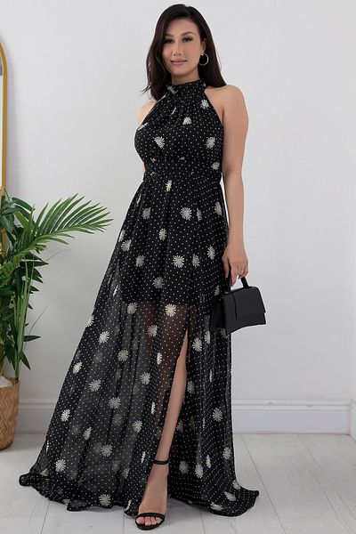 PULLIMM Halter Collar Chiffon Dress - GRS3242