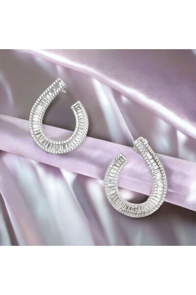 ÖZDE 925 Ayar Gümüş Pırlanta Montür İthal Baget Küpe