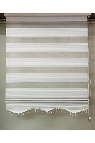 yağmur zebra Ekru Boncuklu Pliseli Zebra Stor Perde