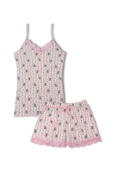HNX Sur Lace Thin Straps Athlete Shorts Women's Pajamas Set