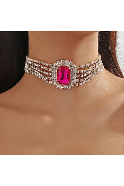 Flaner Paris Aksesuar Retro Trend Diamond Oval Crystal Necklace and Choker Set