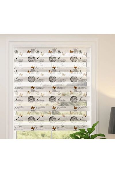 yağmur zebra Saat Ve Kelebek Desenli Dijital Baskılı Zebra Stor Perde