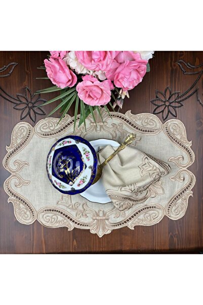 Hane7 Royal Bej Keten Delik İşi Amerikan Servis-Peçete