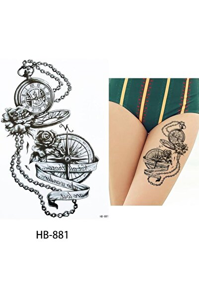 Tattoo Gerçekci Geçici Dövme Pusula Saat Gül Etiket Kadın Erkek Kol Bacak